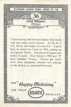 1958 Atlantic Petrol Stations Victorian League Stars #36 Owen Abrahams Back